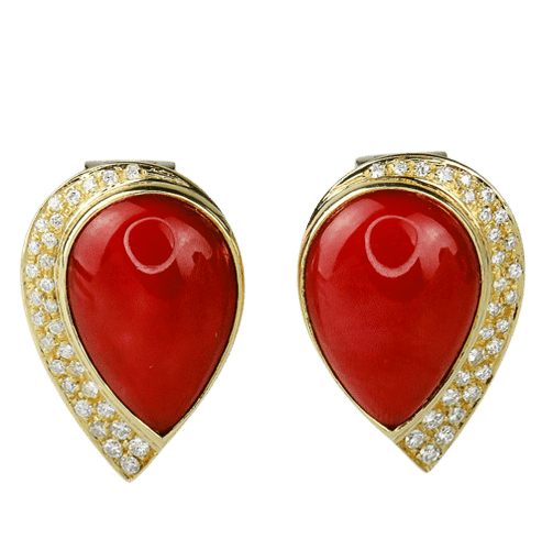 Boucles d'oreilles Boucles d'oreilles luxueuses en or jaune ornées de corail et de diamants 58 Facettes 1850