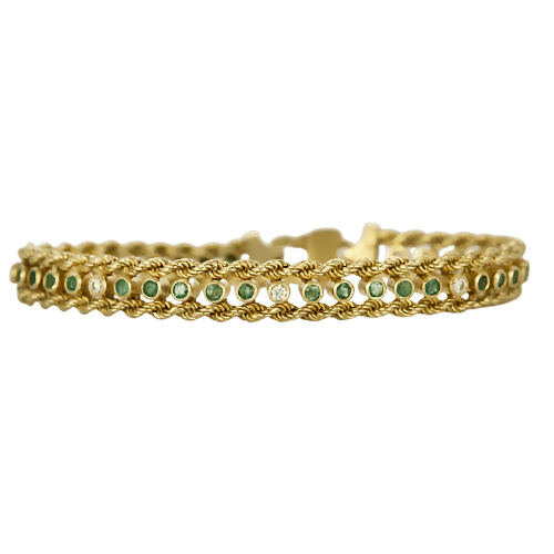Bracelet Elegant Bracelet en or jaune, diamants et émeraudes 58 Facettes B250662