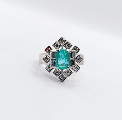 Bague 46.5 Bague vintage or blanc 14k émeraude et diamants 58 Facettes A05891