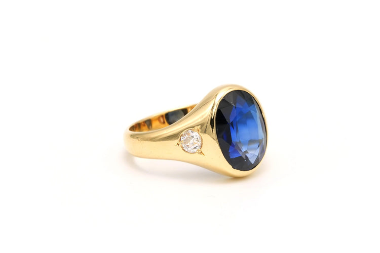 Bague 52 Bague années 50 or jaune, saphir de synthèse, diamants old cut 58 Facettes 21697