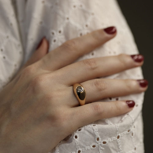 Bague 54 Bague Jonc Anglais en or jaune 18 Cts avec diamant brillant 0,25 ct G-VS - Taille 54 58 Facettes FB09951