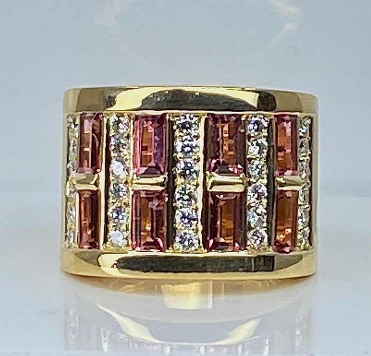 Bague 57 Bague or jaune tourmalines roses et diamants 58 Facettes AB403