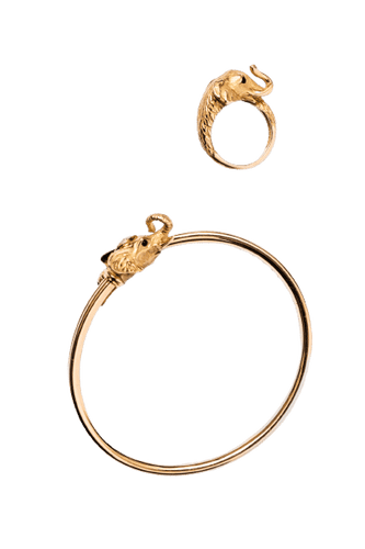 Bracelet Bracelet JEAN ET PIERRE BELLIN Éléphant double jonc ouvert en or jaune, saphir, onyx et diamants 58 Facettes
