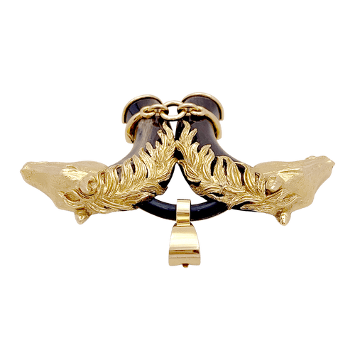 Pendentif Pendentif FRED double tête de cheval en or jaune et corne. 58 Facettes 34724