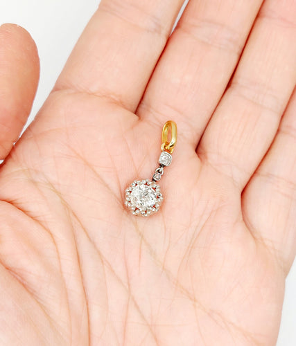 Pendente antico taglio antico in oro 18k e platino e diamanti 