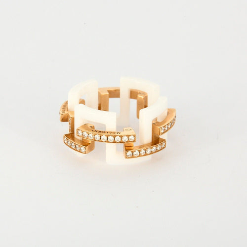 Bague 51 MELLERIO - Graphic - Bague or rose, céramique et diamants 58 Facettes J1PG334-9D51