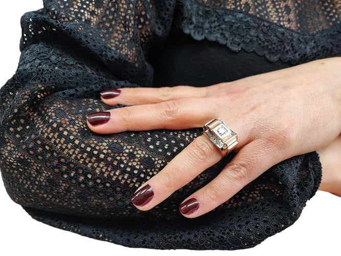 Bague 54 Bague Tank diamants en or rose et platine 58 Facettes Bag.Tank.Dt-1323