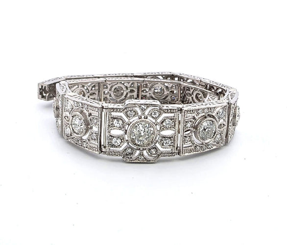 Bracelet Superbe bracelet Art déco français en platine serti de diamants de 4,50 ct 58 Facettes