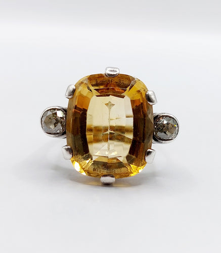 Bague 56.5 Ancienne bague or jaune et argent, citrine, diamants taille ancienne (circa 1880) 58 Facettes A05831