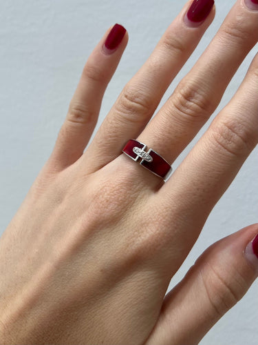 Bague 52 Bague or blanc en résine rouge et diamants 58 Facettes