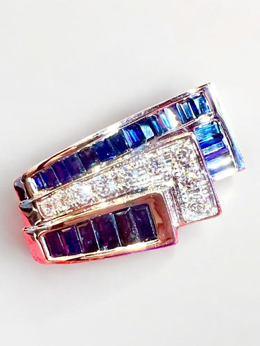 Bague 55 Bague or gris saphirs calibrés, pavage de diamants 58 Facettes 7837 A