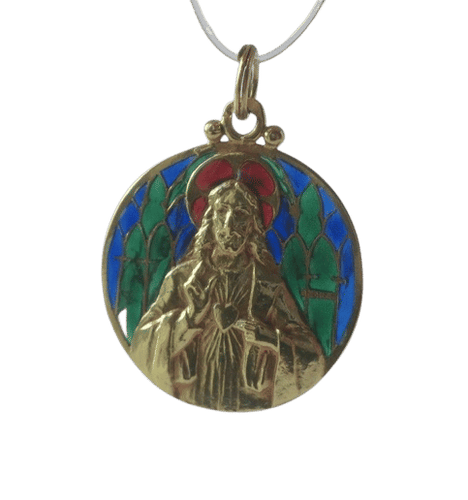Pendentif Becker - Médaille pendentif Jésus Christ émail plique-à-jour en or jaune 18k 58 Facettes
