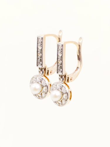 Boucles d'oreilles Boucles d'oreilles dormeuses anciennes diamants perles 58 Facettes 1199.5