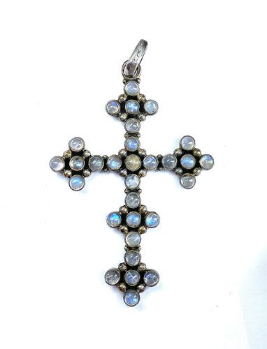 Croix en argent et pierres de lunes 58 Facettes AB542