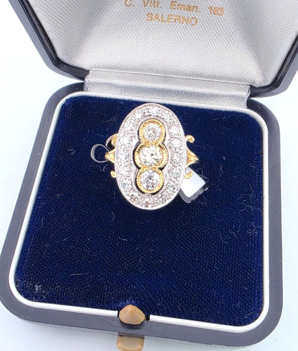 Bague 53 Bague en or jaune 18 carats et argent avec diamants 58 Facettes