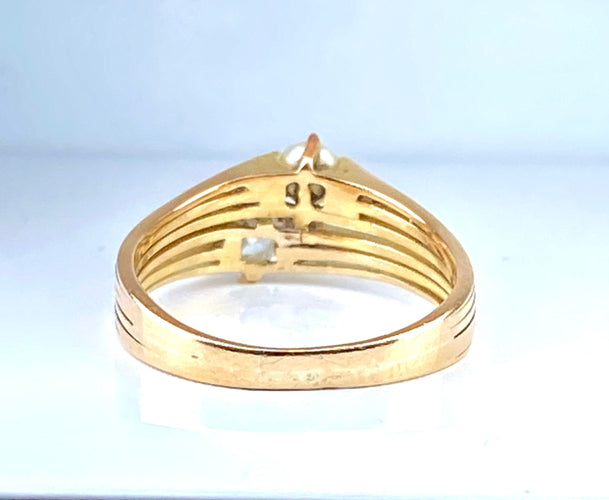 Ringa Toi & Moi i gult guld, diamant och pärla omkring 1900