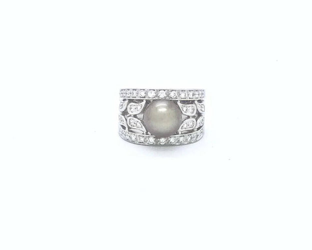 Bague Bague en or blanc avec perle de Tahiti et diamants 58 Facettes 5690