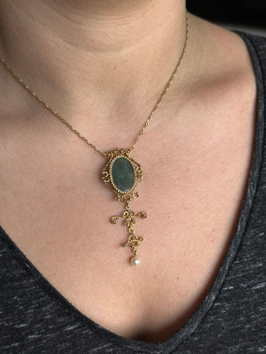 Pendentif Broche Pendentif Or, Jade et Perle 58 Facettes