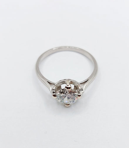 Ring Solitaire Art Deco in platinum and 1.11 carat diamond 