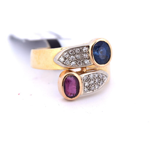 Bague 53 Bague en or jaune avec saphir et rubis 58 Facettes