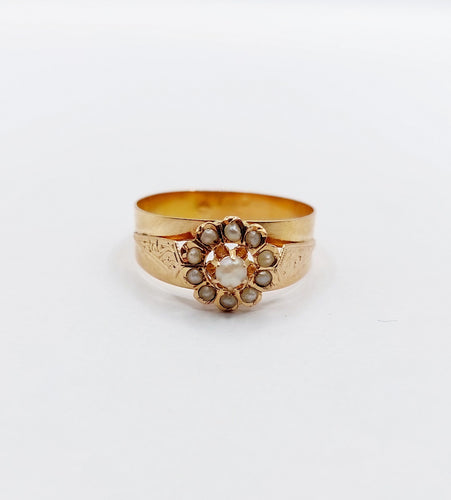 Bague 54.5 Bague marguerite antique en or rose 18k ornée de perles 58 Facettes A06486