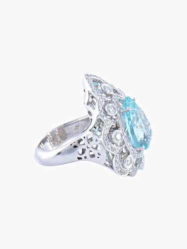 Bague Bague Or Blanc Aigue-Marine Diamants 58 Facettes