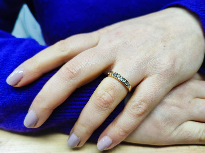 Bague 55 Demi alliance or jaune diamants 58 Facettes Al.Dem.rail.1388