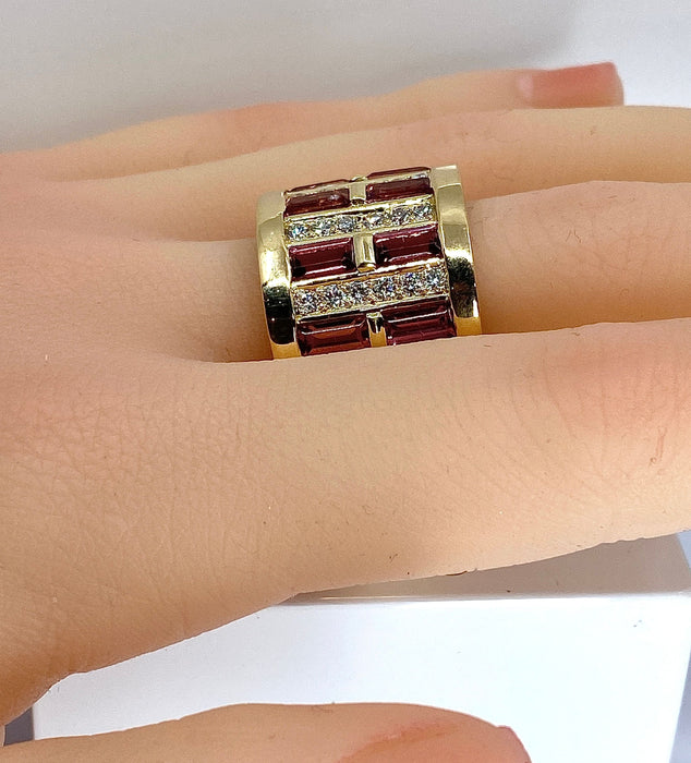 Bague 57 Bague or jaune tourmalines roses et diamants 58 Facettes AB403