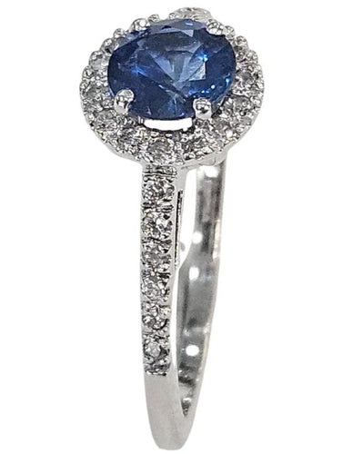 Bague 52 Bague halo en or blanc avec saphir naturel et diamants 58 Facettes Q408B