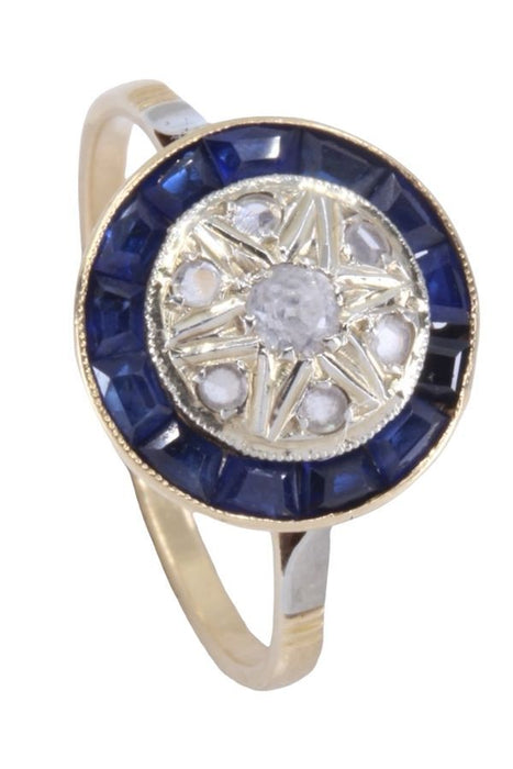 ART DECO BLUE AND WHITE SAPPHIRE RING