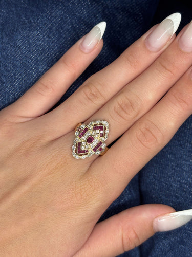 Bague 58 Bague ancienne or jaune, rubis et diamants 58 Facettes 881