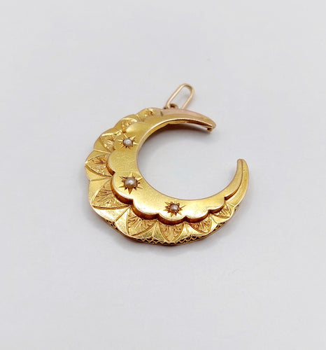 Pendentif Pendentif antique or rose 18k croissant de lune et perles (circa 1900) 58 Facettes A06055