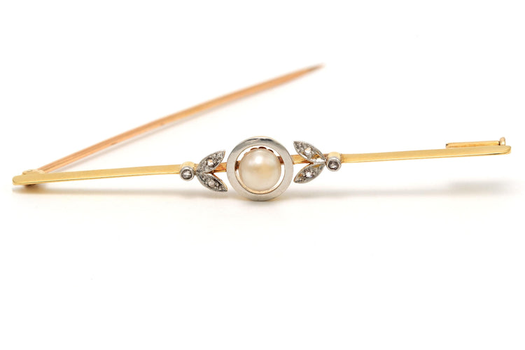 Broche Broche Art Déco or jaune perle diamants taille rose 58 Facettes B215