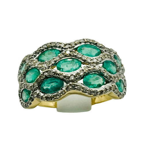 Bague 59 Bague en or jaune avec émeraudes et diamants 58 Facettes 50317