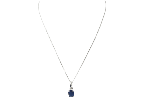 Collier Collier solitaire en or blanc et saphir ovale 58 Facettes 19367