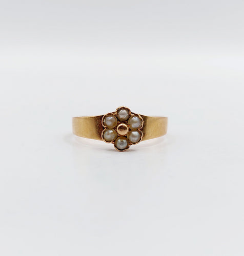 Petite bague marguerite antique or rose 18k et perles (circa 1900) 58 Facettes A06298