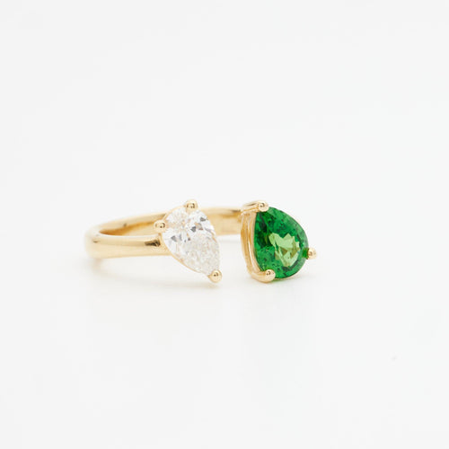 Bague 54 Bague Toi et Moi or jaune, diamant et grenat tsavorite 58 Facettes