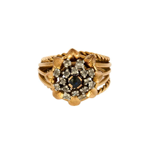 Bague 54 Bague Or jaune, Platine, diamants et saphir 58 Facettes CAS0261