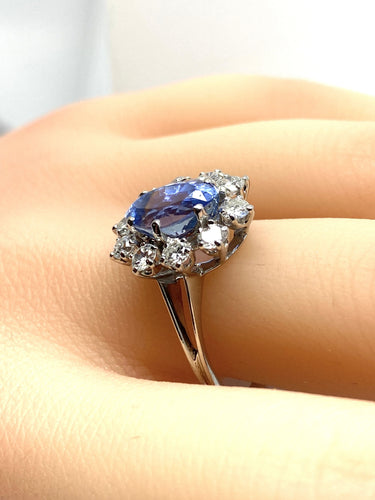 Bague 58 Bague marguerite or blanc, saphir et 10 diamants 58 Facettes AB502