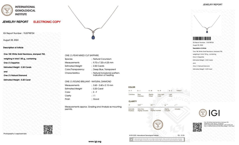 Collier Collier en or blanc certifié IGI avec saphir et diamant 58 Facettes