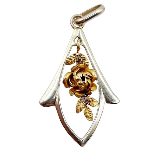Pendentif Pendentif Art Déco or blanc et jaune, décoré d'une rose (circa 1920) 58 Facettes A06041