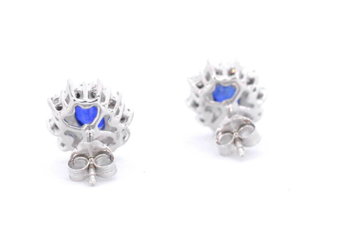Boucles d'oreilles Boucles d'oreilles en or blanc avec diamants et saphir 58 Facettes 2297