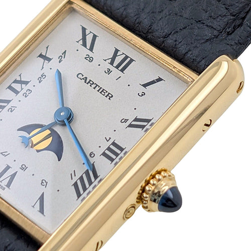 Montre Cartier Tank Louis Cartier Moonphase Calendar Date 819001 Large GM 18k Gold Folding Clasp Papers 58 Facettes