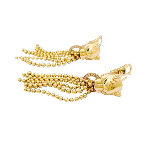 Boucles d'oreilles Boucles d'oreilles CARTIER, "Panthère de Cartier", or jaune, diamants, tsavorites et onyx. 58 Facettes 34840