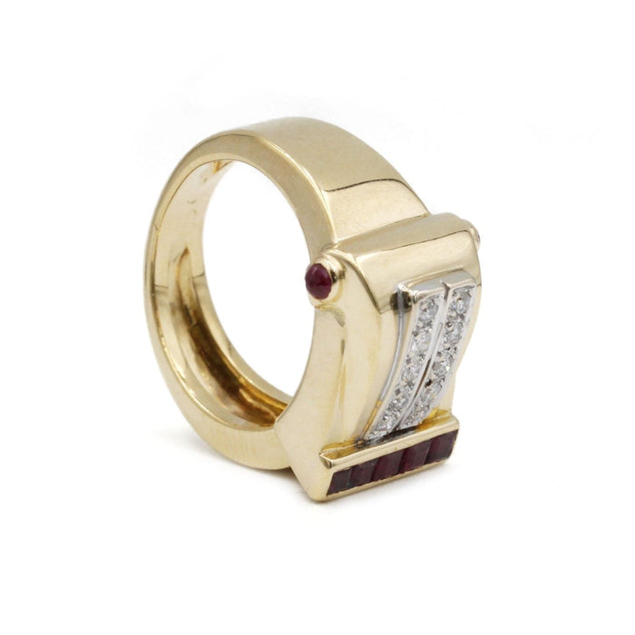 Bague Bague or jaune diamants rubis 58 Facettes 220057R