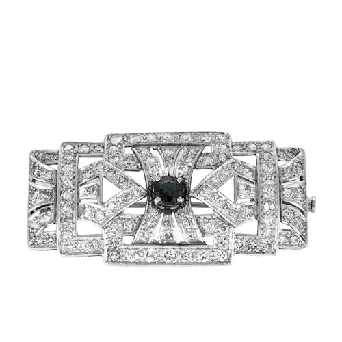 Broche Broche art déco en platine, diamants et saphir 58 Facettes CO1