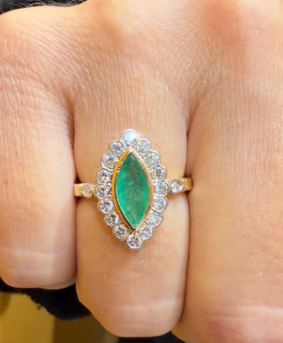 Bague 52.5 Bague marquise vintage en or et platine avec pierres précieuses 58 Facettes