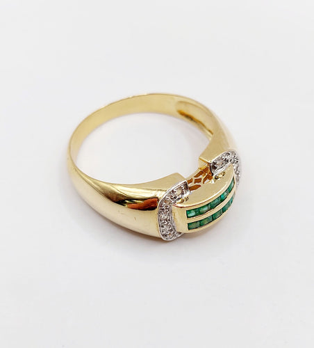 Bague 59 Bague tank style art deco or 18k émeraude calibrées et diamants taille brillants 58 Facettes A05364