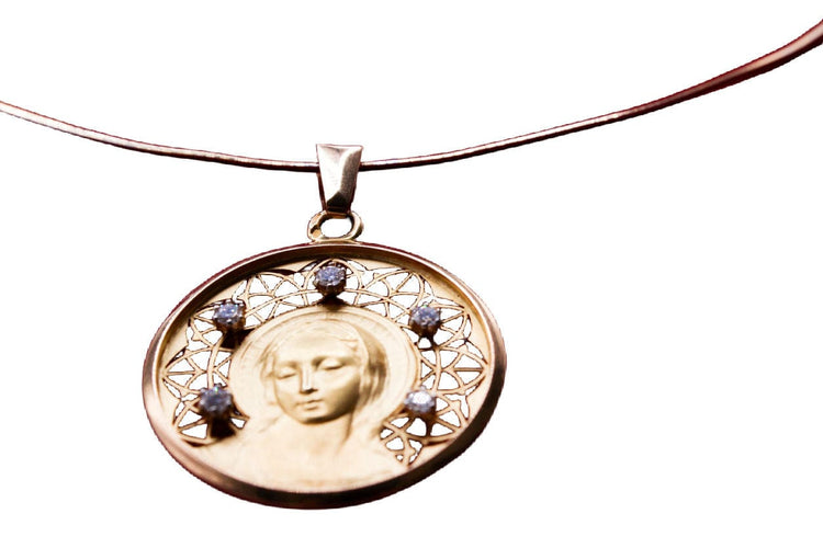 Pendentif Grande médaille vierge or jaune et diamants 58 Facettes 250163