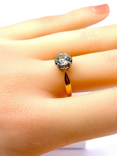 Bague 56 Bague solitaire en or jaune et platine, diamant 58 Facettes AB478